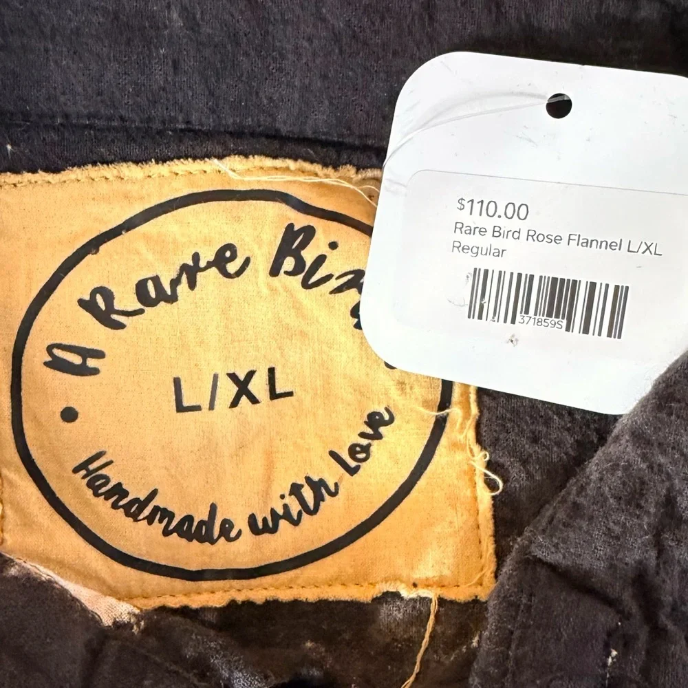 A Rare Bird "Smell the Roses" Distressed Black Flannel Shirt Rose Embroidery - Picture 11 of 12